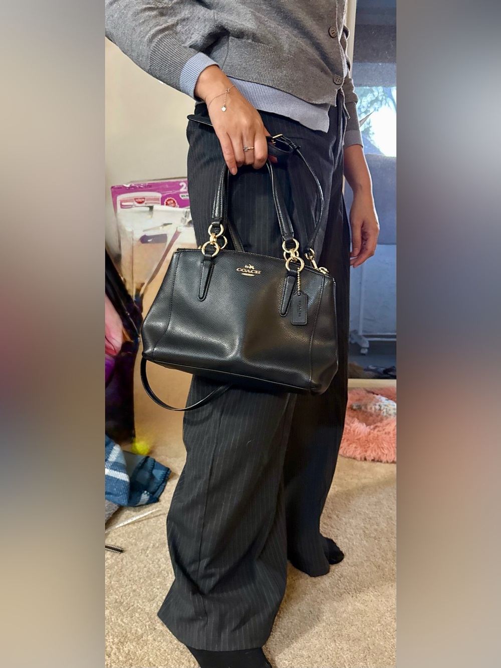Coach Black Pebbled Leather Shoulder Bag with Gold Hardware - Picture 11 of 14